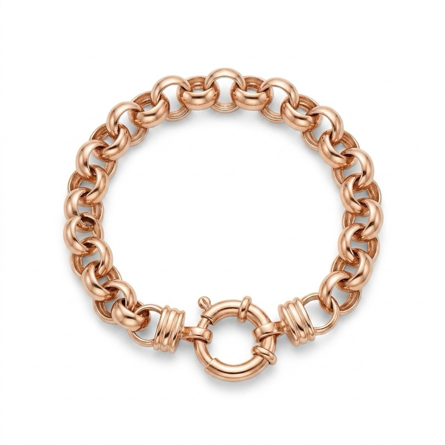 9ct 9k Rose Gold Belcher Bracelet Round Links Boltring 33.15 Grams 22cm. New