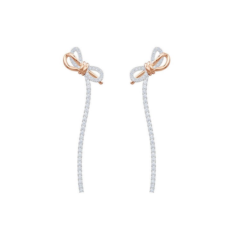 Elegant Women’s Long Dangle Earrings with Swarovski Crystal-studded Bows