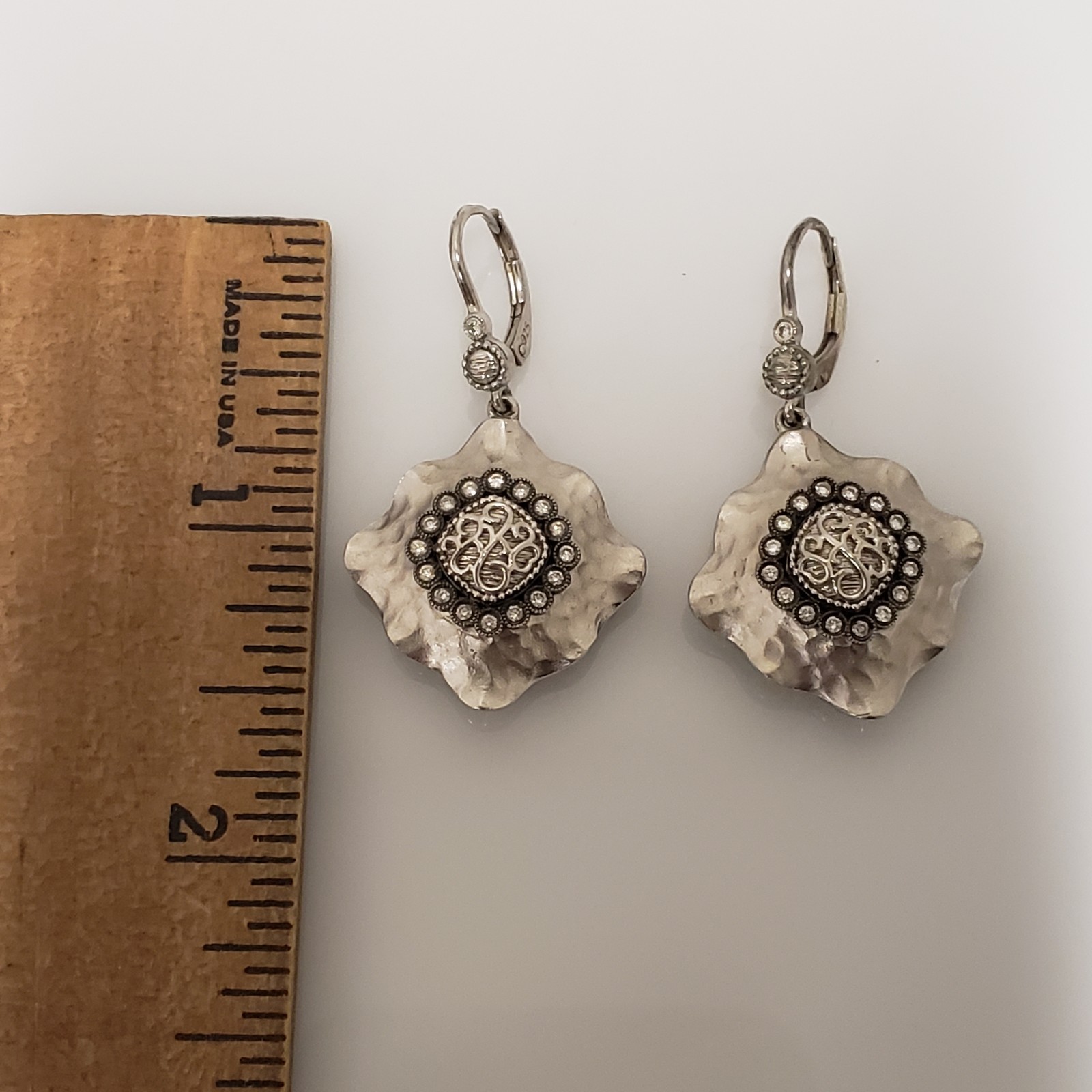 Gabriel & Co. Sterling Silver Diamond Hammered Brushed Dangle Earrings 422357