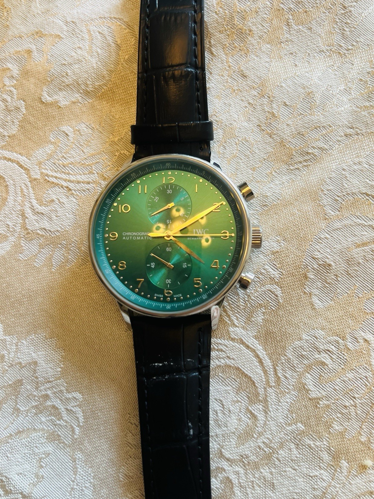 IWC Portugieser Chronograph Automatic Green Dial Black Leather 41mm 30m