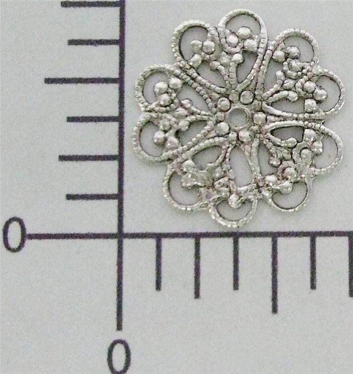13854 – 3 Pc Victorian Round Filigree Brass Finding Matte Silver Ox