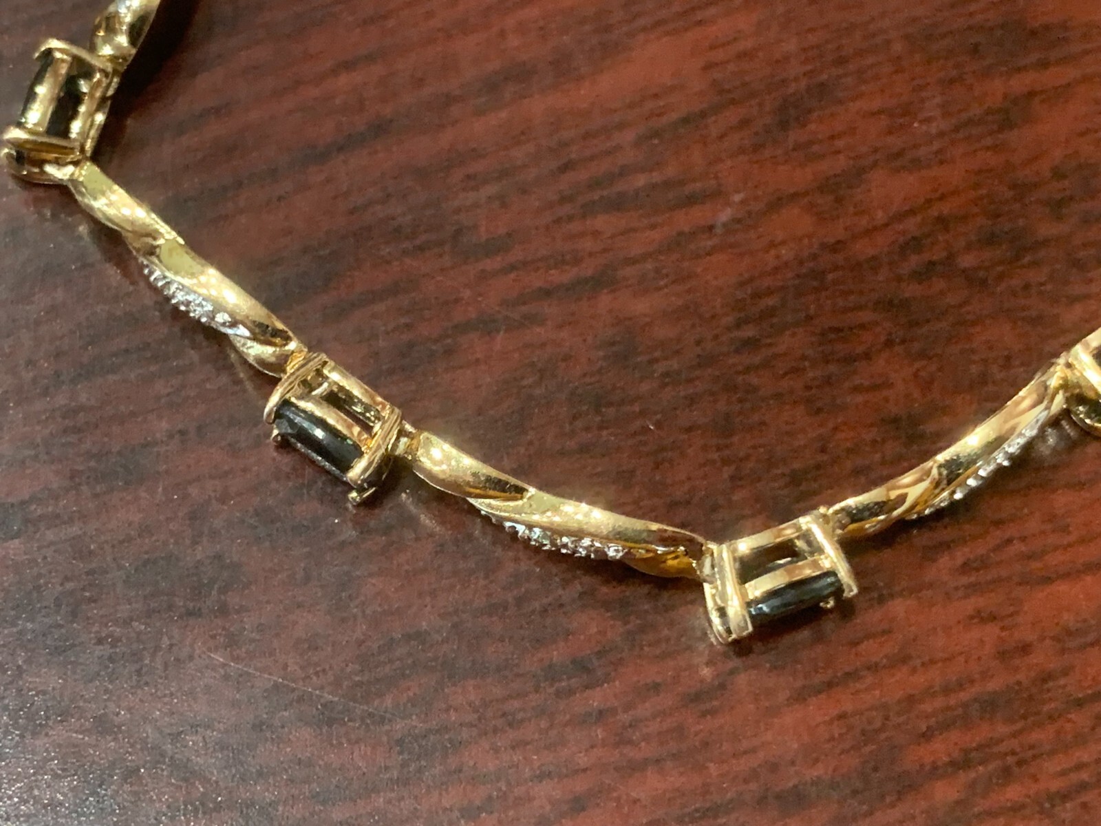Yellow Gold Over Sterling Silver Sapphire Tennis Bracelet 7″ 8.8 Grams