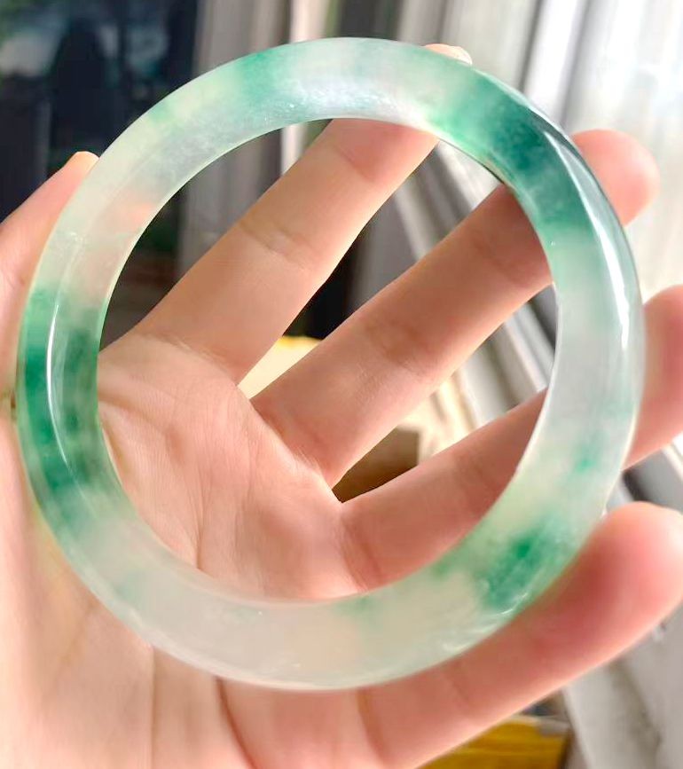 69mm Natural 100% Icy green Jadeite Jade Bangle Bracelet Grade A -0255