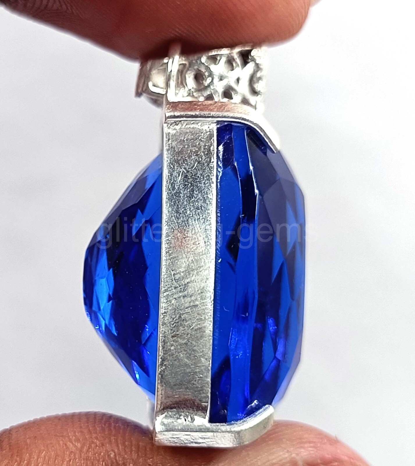 Natural Blue Sapphire 74.65Ct Cushion Cut 925 Solid Silver Pendant Gemstone 5AIT