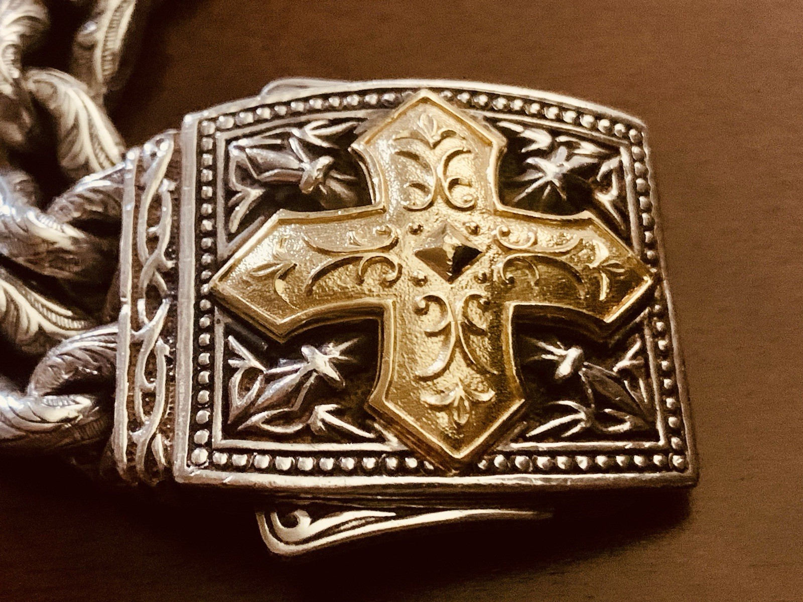 RARE Scott Kay UNKAGED 18K/Sterling Silver MASTERPIECE Gold Cross Bracelet 8”