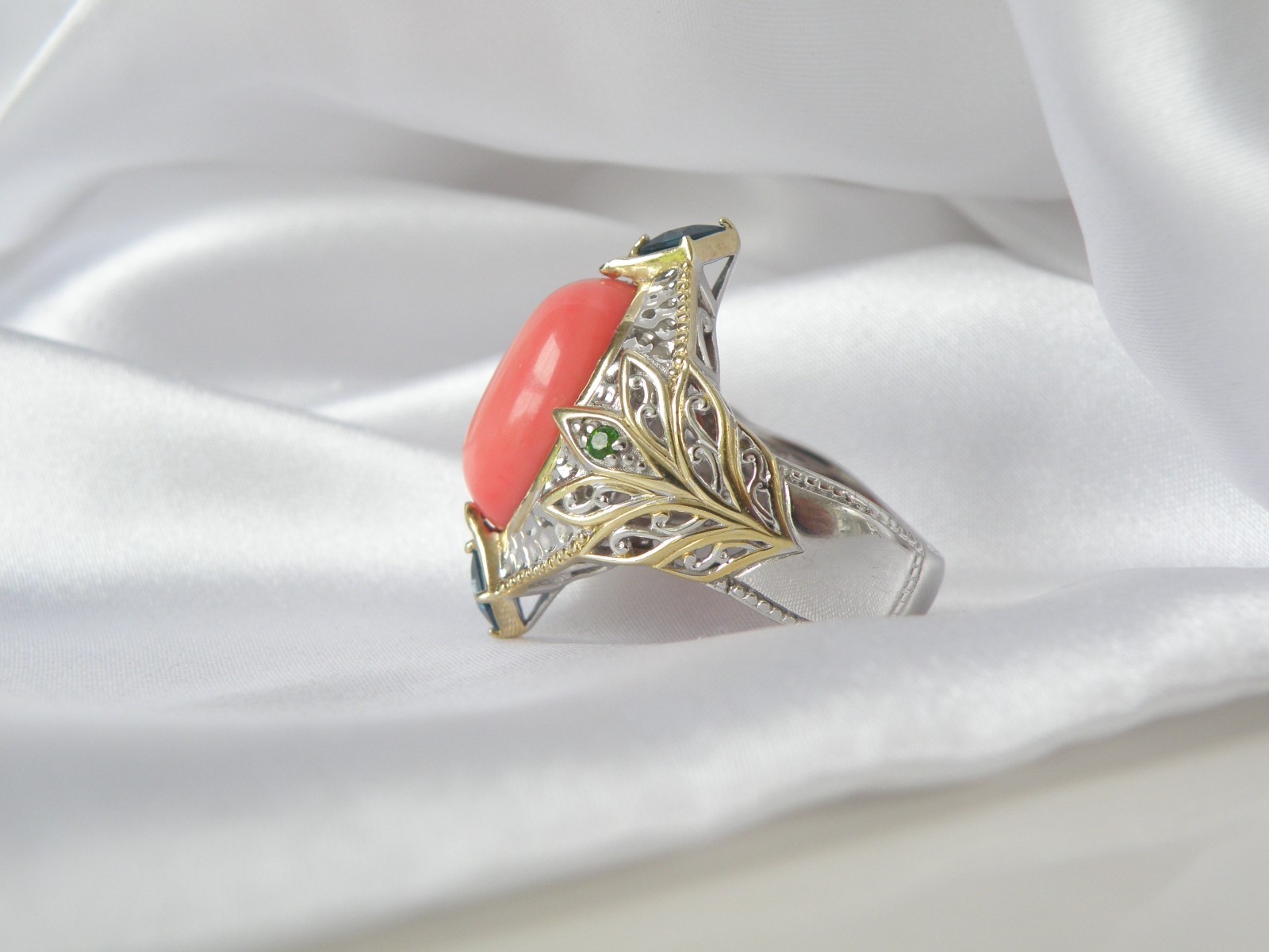 Gems en Vogue Michael Valitutti Sterling Silver 925 Pink Coral Statement Ring 10
