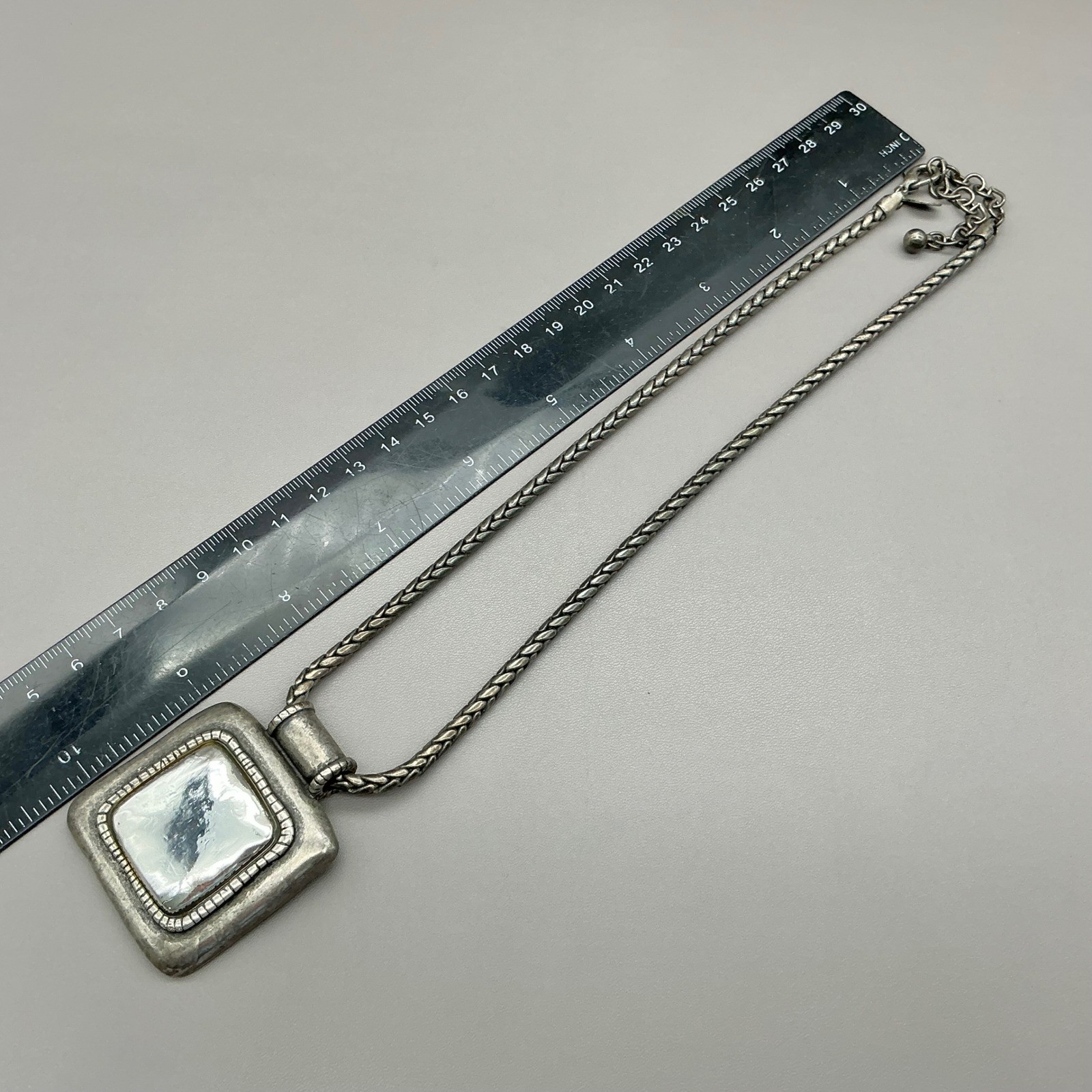 Chico’s Necklace Womens Silver Tone Square Pendant Braided Chain 18-21 Inches
