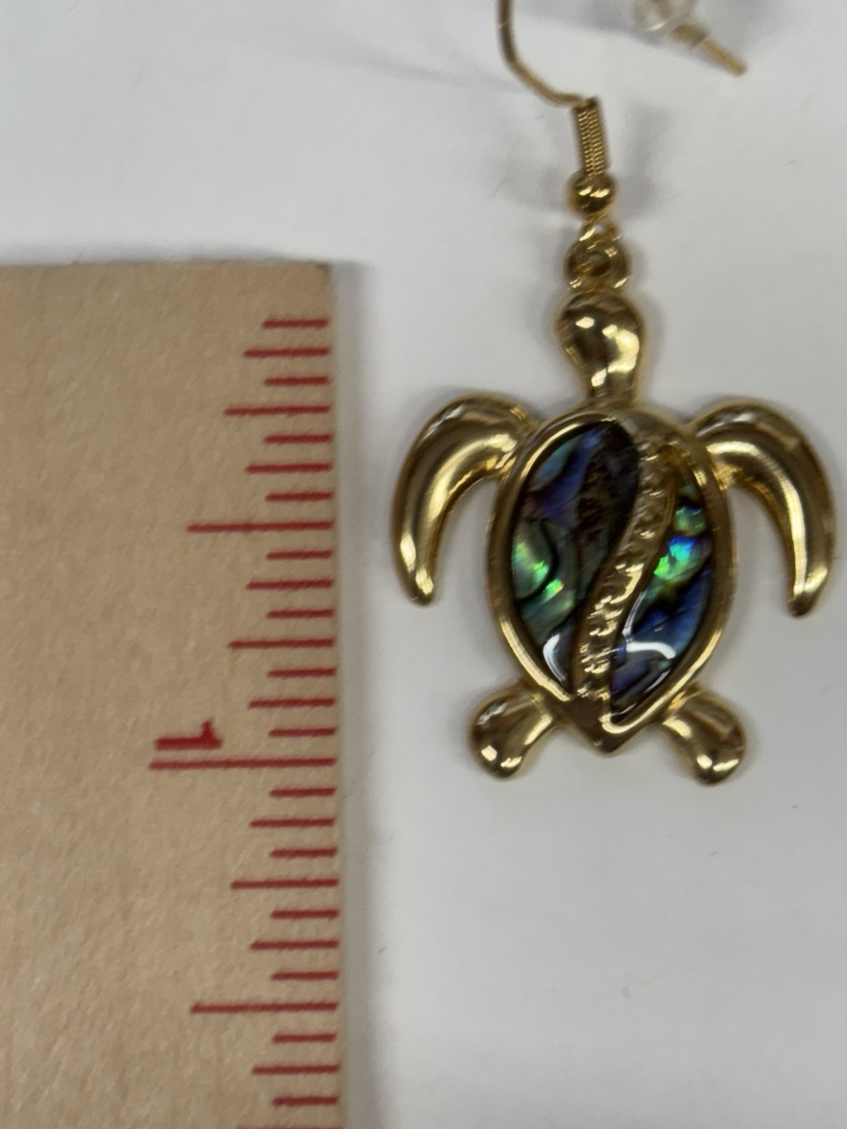 Turtle Gold Abalone Necklace Earrings Set Dangle Hook Coastal Sea Jewelry NEW
