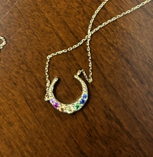 Multi-color Sapphire Crescent Necklace