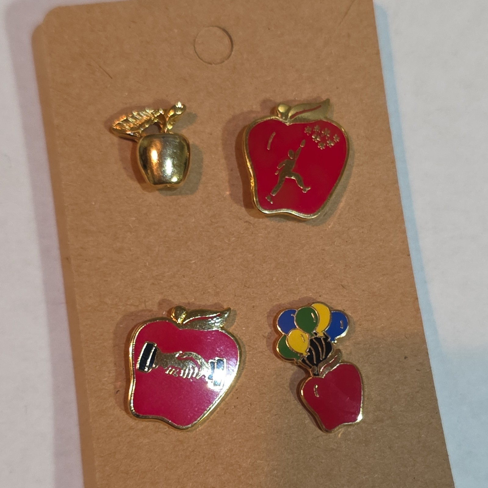 4-Piece Enamel Apple & Balloons Lapel Pin Set Red Gold Tone Metal #apple