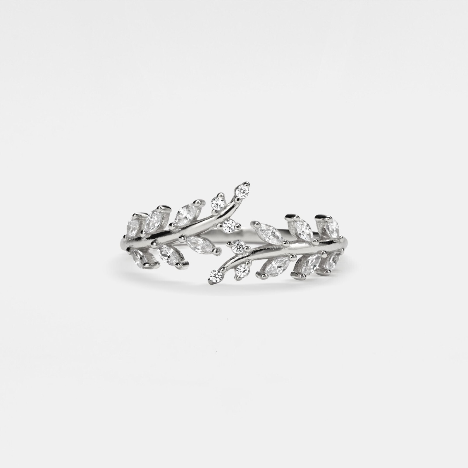 Dainty Gold Olive Branch Bypass Ring in 925 Sterling Silver