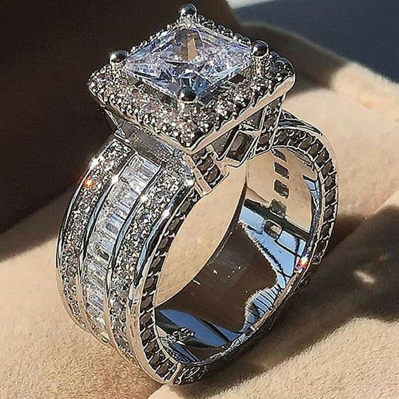 Women’s Stainless Steel Round Cut Cz Engagement Ring Band Size 5-12
