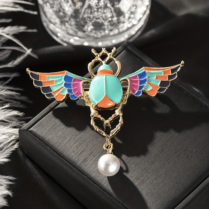 Exquisite Alloy Beetle Pearl Brooch Insect Collar Needle Silk Scarf Buckle Pin