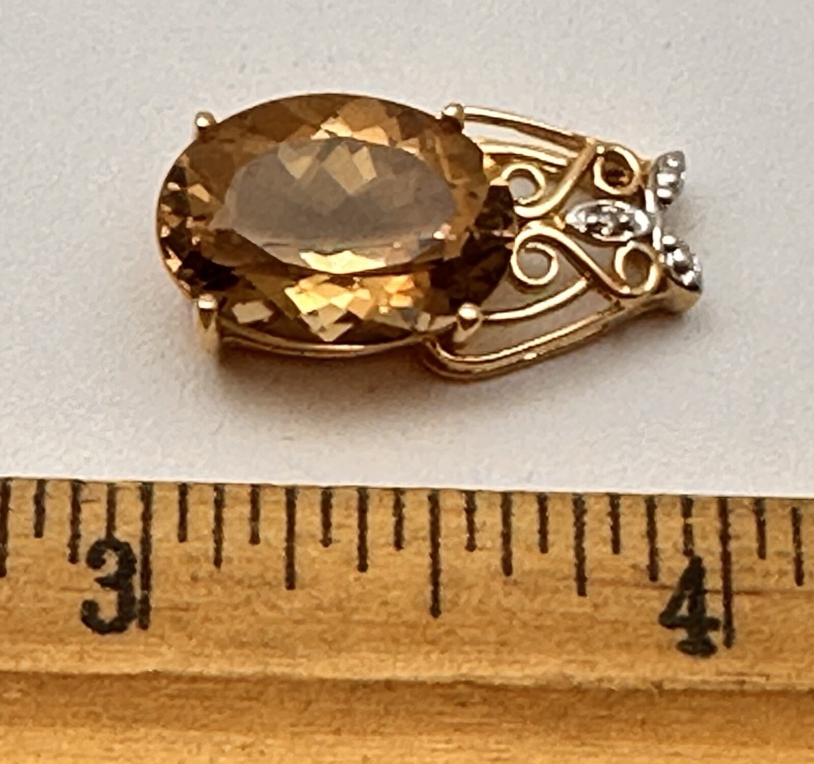 14k Yellow Gold 12mm x 16mm Oval Golden Topaz & Diamond 1/2″ x 1″ Pendant