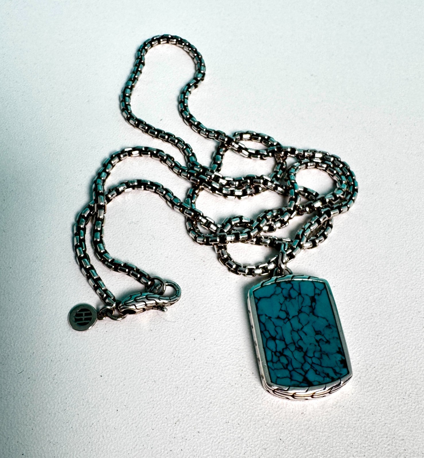John Hardy Turquoise Pendant with Sterling Silver 2.7mm Box Chain