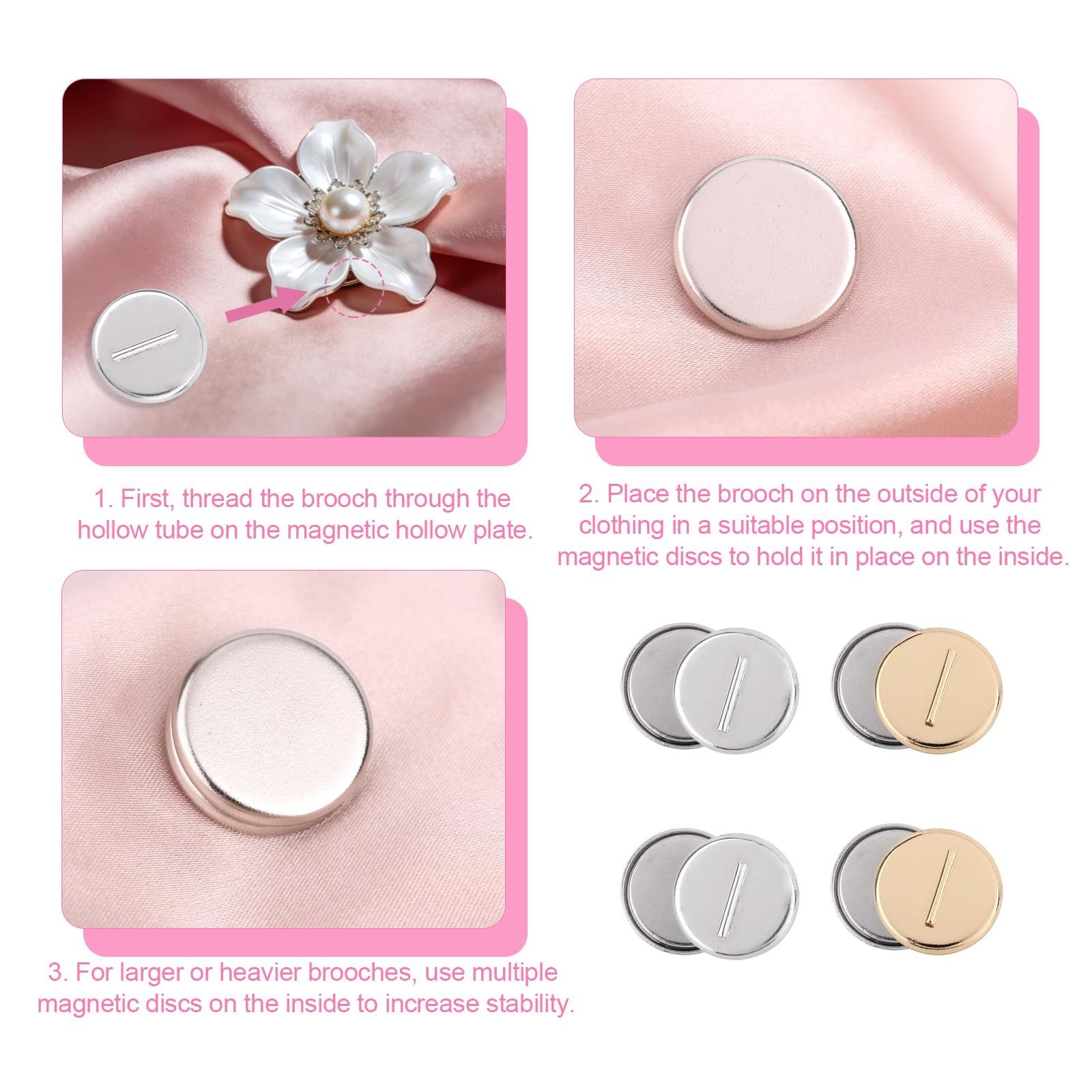 4 Pairs Dual Magnetic Mini Pin Brooch Converter, Harm-Free Jewelry Pin Backs, Si