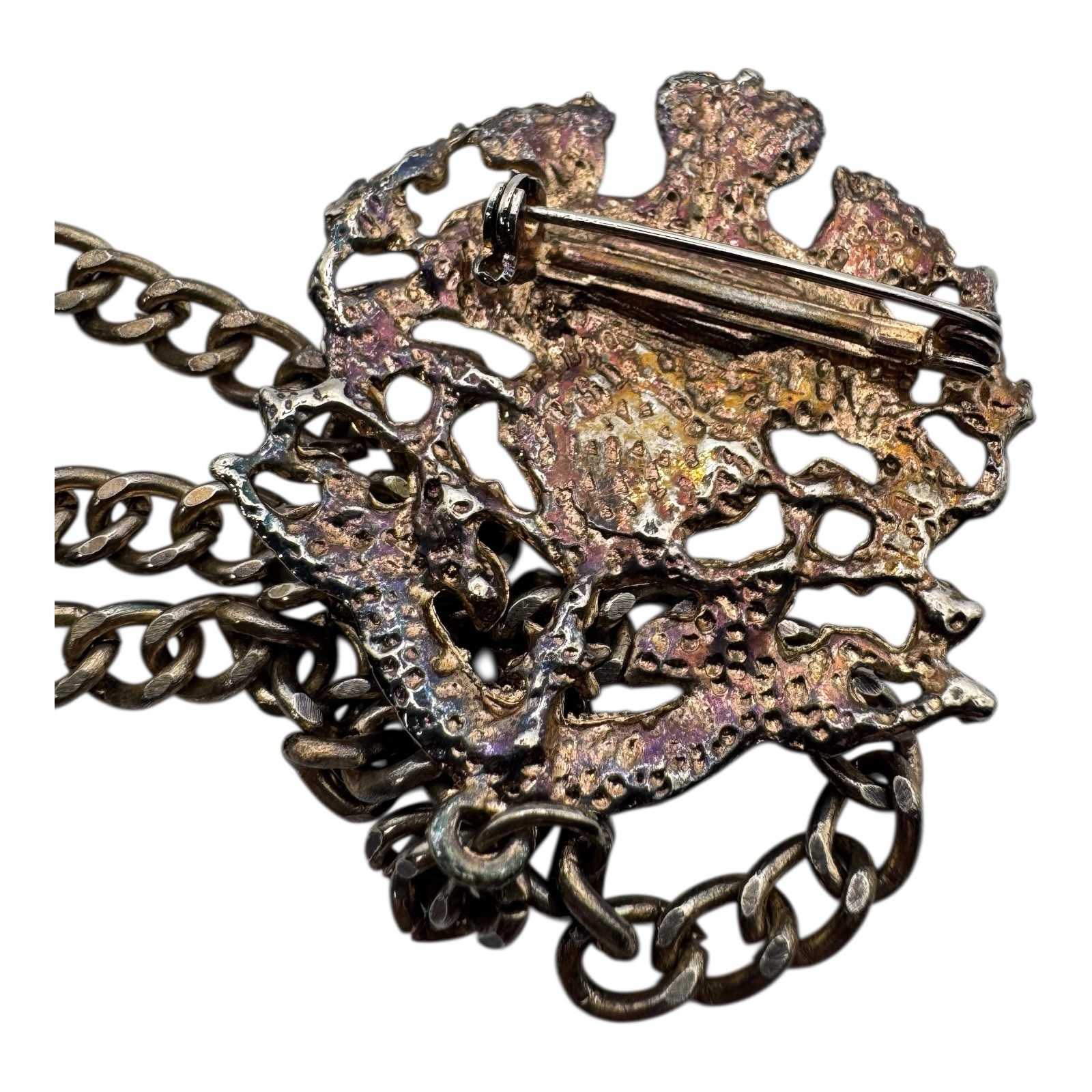 Heraldic Coat of Arms Brooch Chain Victorian Style Crown Lion Eagle Keys Crest