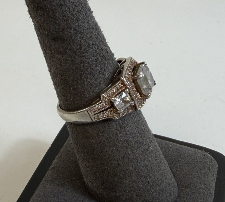 Honora 925 Sterling Silver CZ Three Stone Halo Sz 6.25 Ring Rose Gold 4.0g