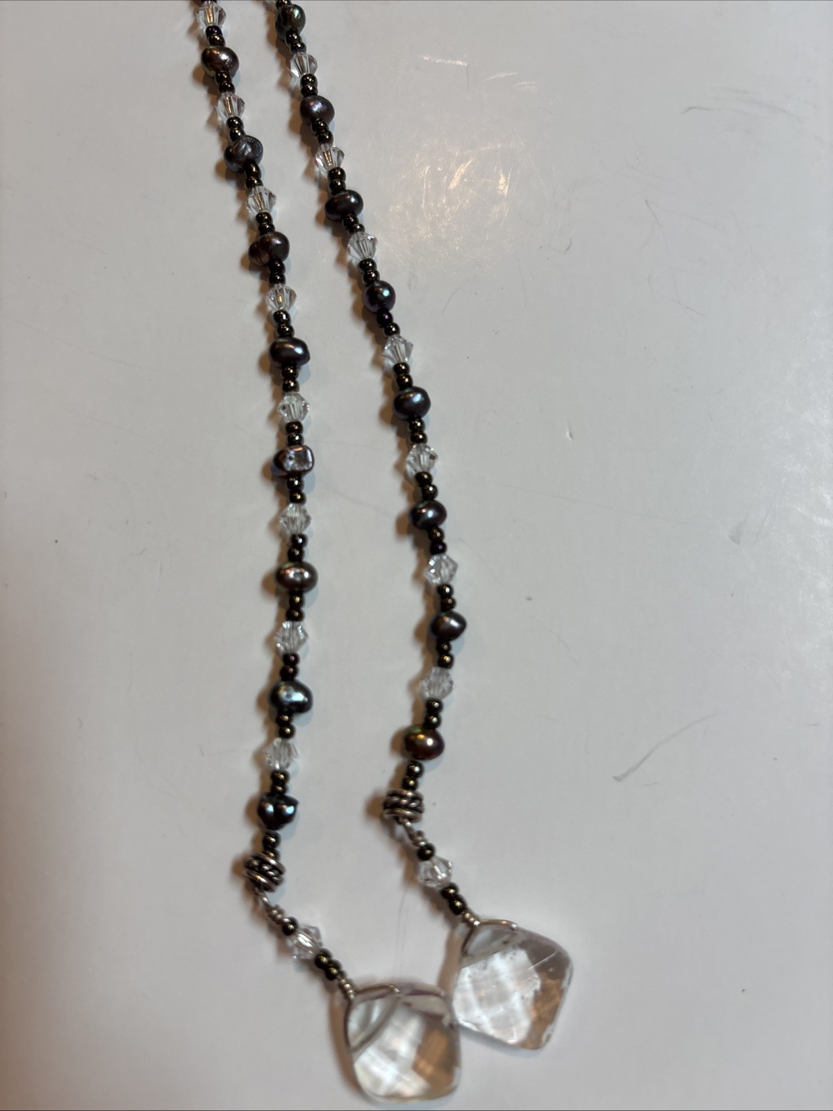 Long Peacock Black Pearl Faceted Crystal Lariat Necklace Open Ended Tie Choker⁠