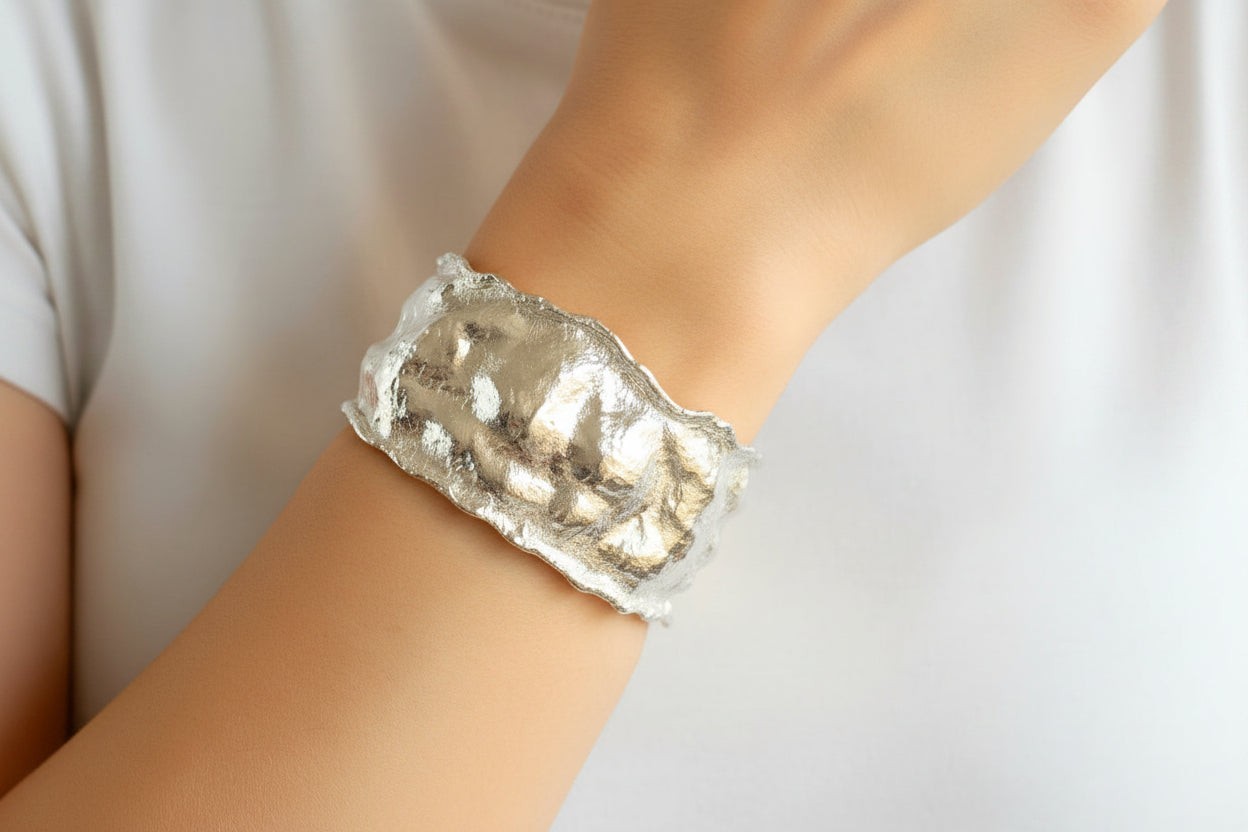 Hammered CUSTOM Organic Solid 999 Silver Bracelet Cuff 50g Wide 40mm ALL Sizes