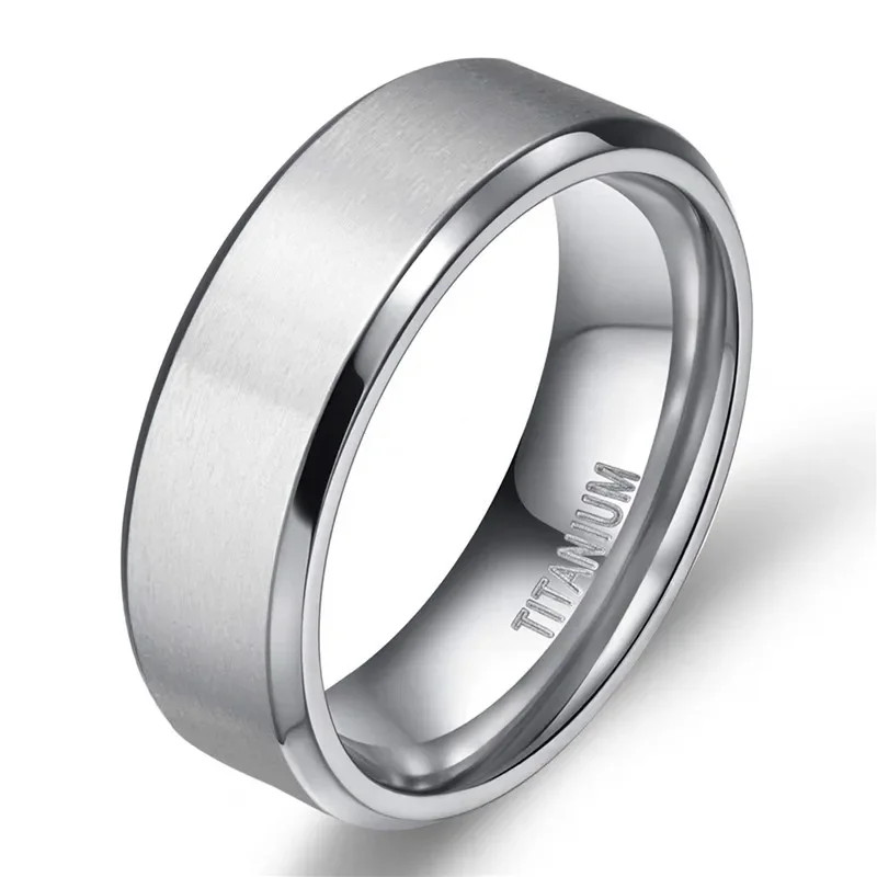 Wedding Band Ring Titanium Brushed Round Silver Color Engagement Jewelry