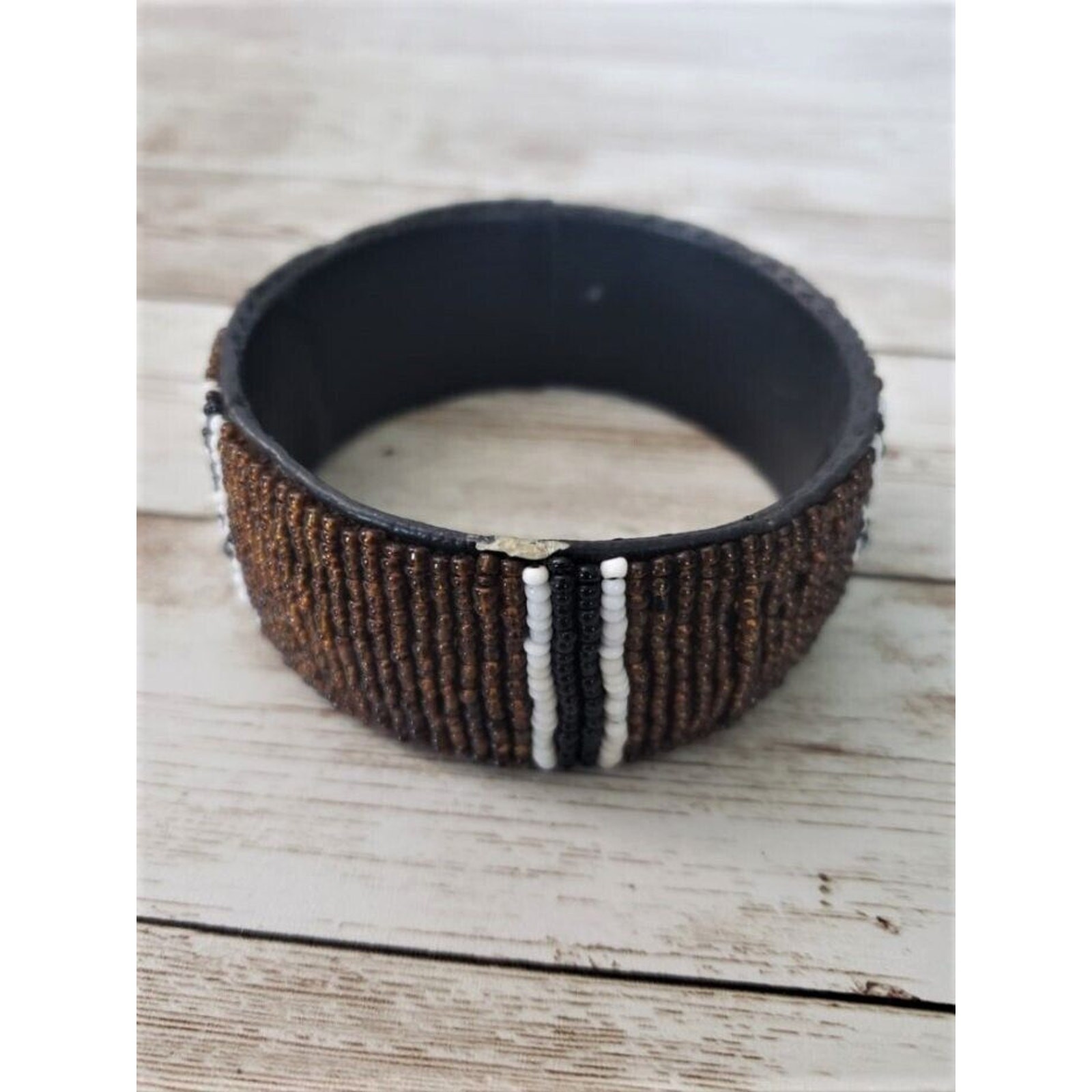 Vintage Bracelet / Bangle Chunky Beaded Bracelet Brown, Black, White