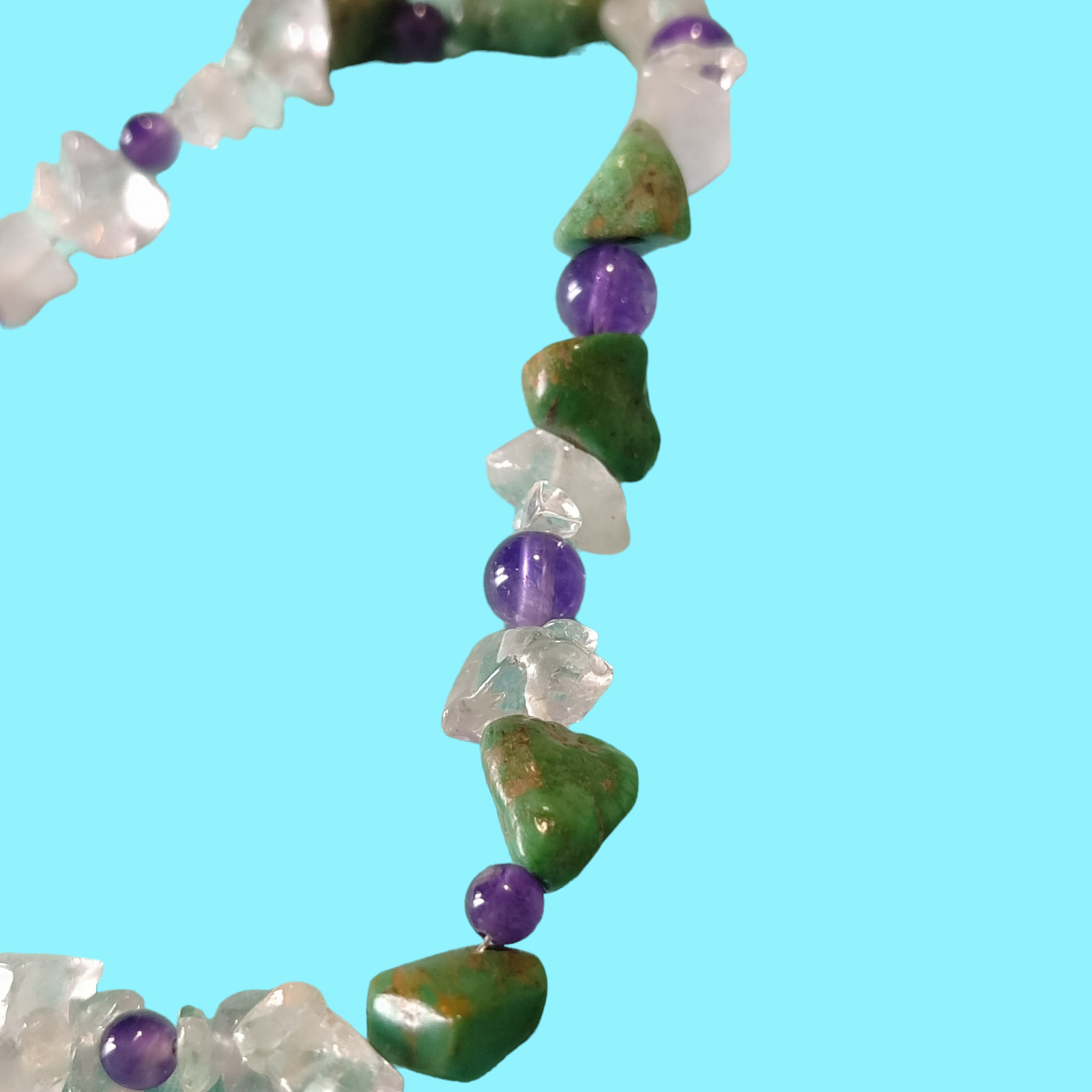 Sterling Silver Amethyst Quartz And Turquoise Bead Bracelet 7.2in Long