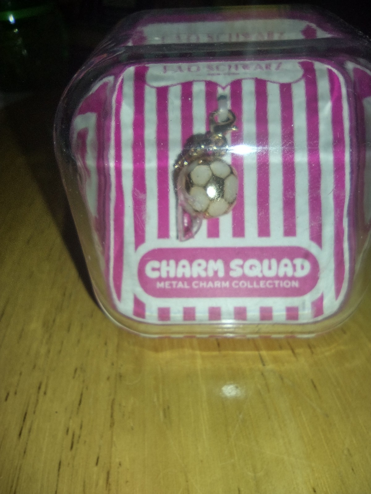 FAO Schwarz Charm Squad Soccer ball with cleat dangle, NIB, gold color
