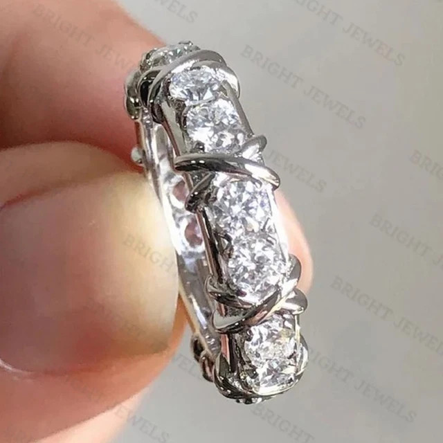 4.25CTW Round Moissanite Full Eternity Wedding Band Ring 14K White Gold Plated