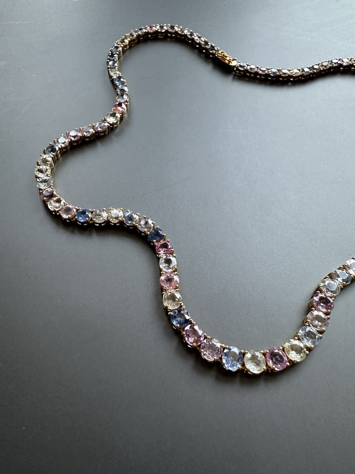 Certified Natural Burma Mogok Multicolor Sapphire 19K Yellow Gold TennisNeckalce