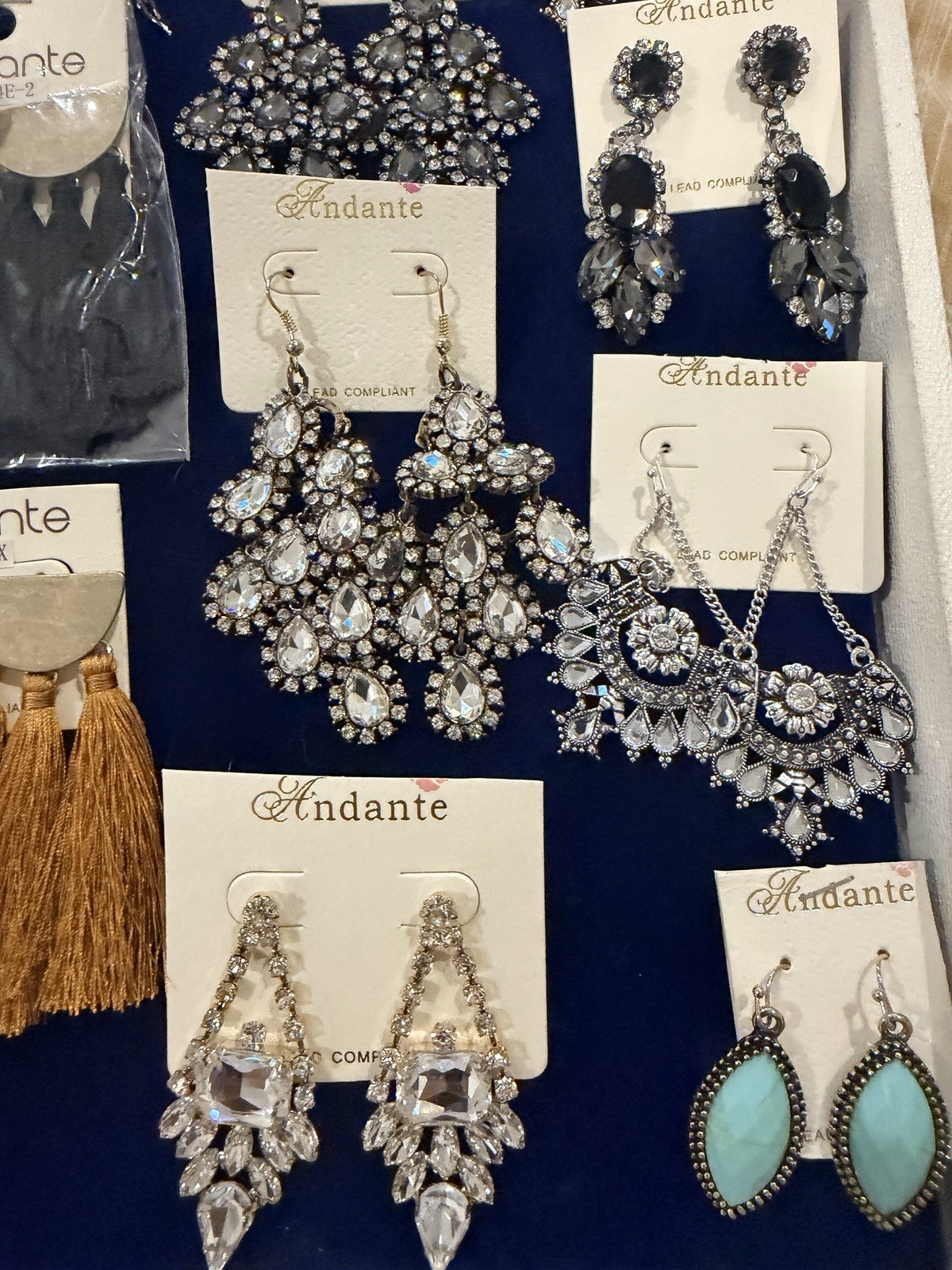 Andante Earrings Lot 14 Pairs NWT Rhinestone Tassel Statement Fashion Jewelry