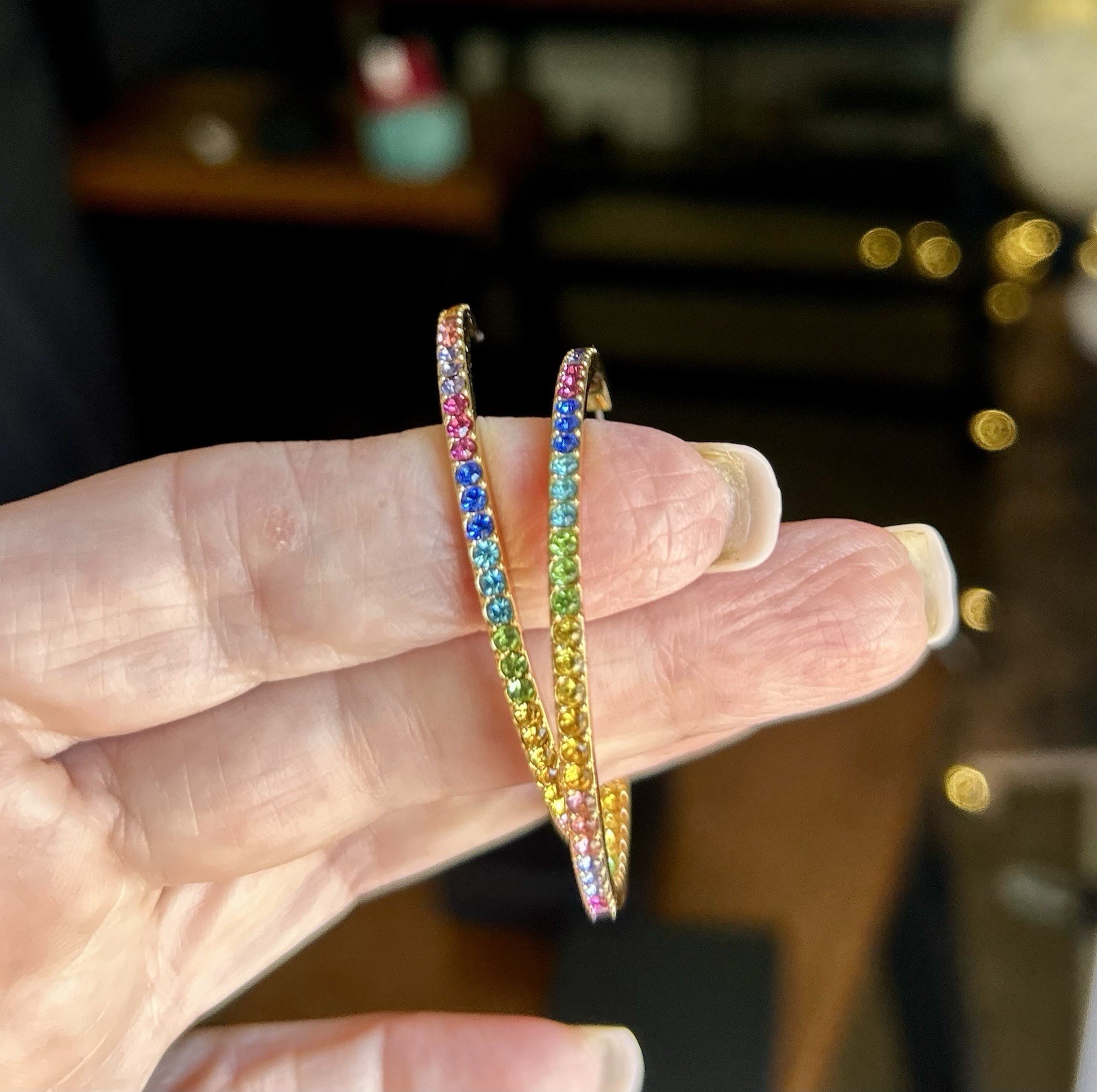 Kurt Geiger London Pavé Rainbow Hoop Earrings Gold Tone Multicolor Crystal