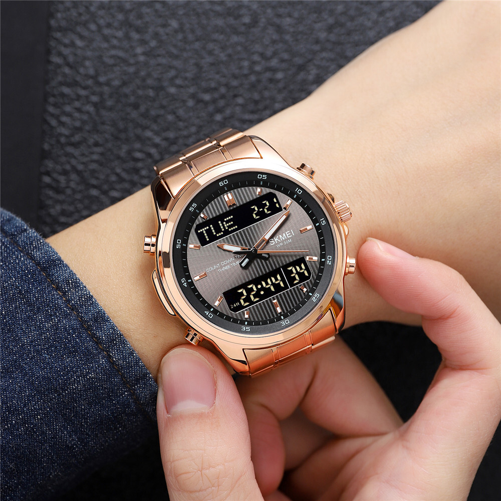 NEW Men Quartz Watch Silver Steel Digital Wristwatch Male Sport LED Watch Gifts