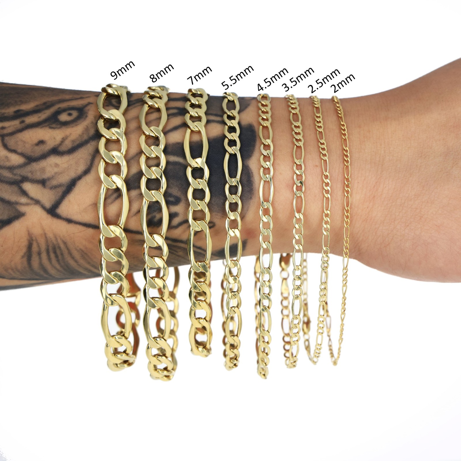 10K Yellow Gold 3.5mm-9mm Italian Figaro Chain Link Bracelet Mens Women 7″ 8″ 9″