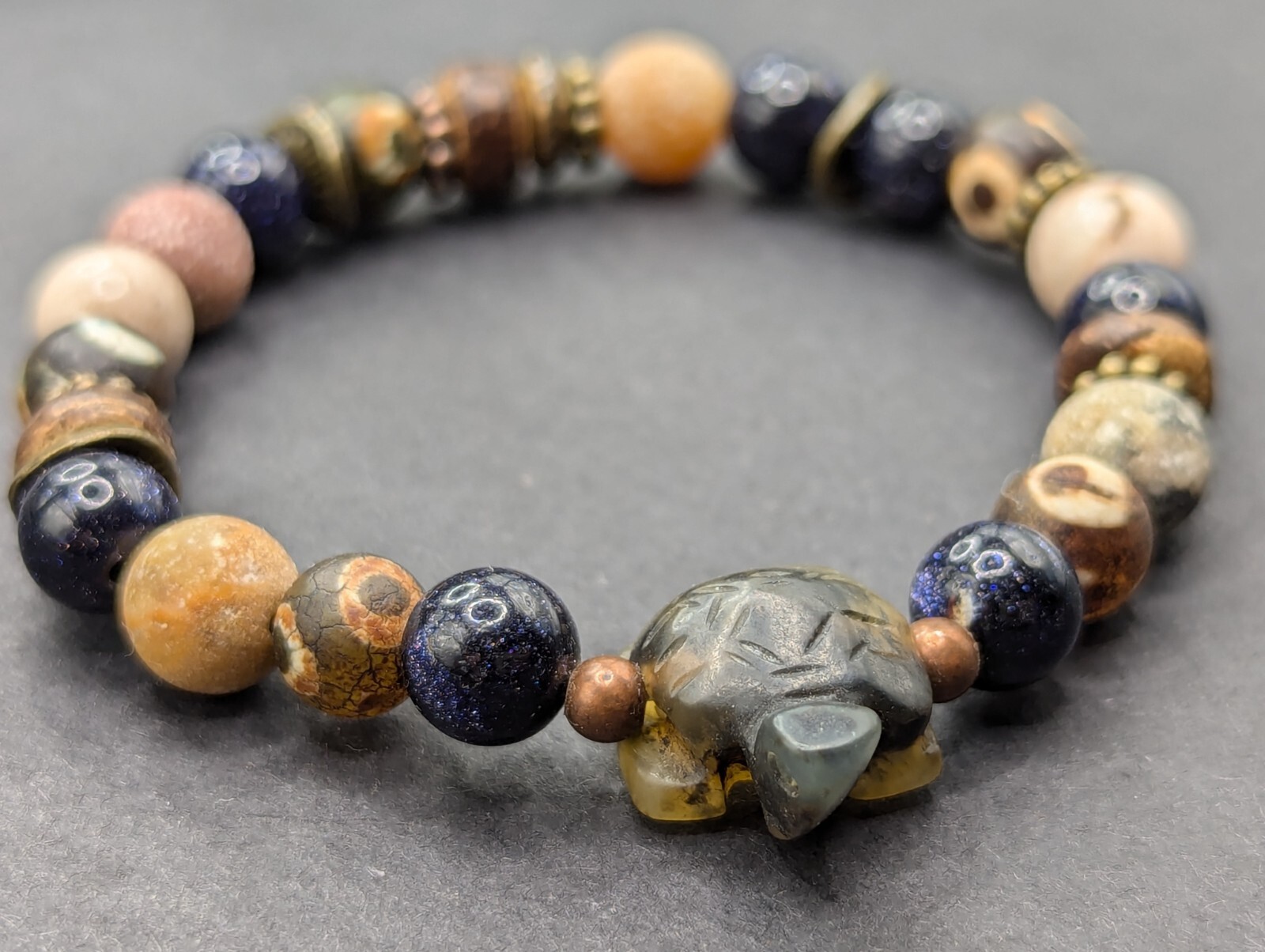 Women’s Turtle Boho Earthy Beaded Stretch Bracelet (16cm) Small Wrist