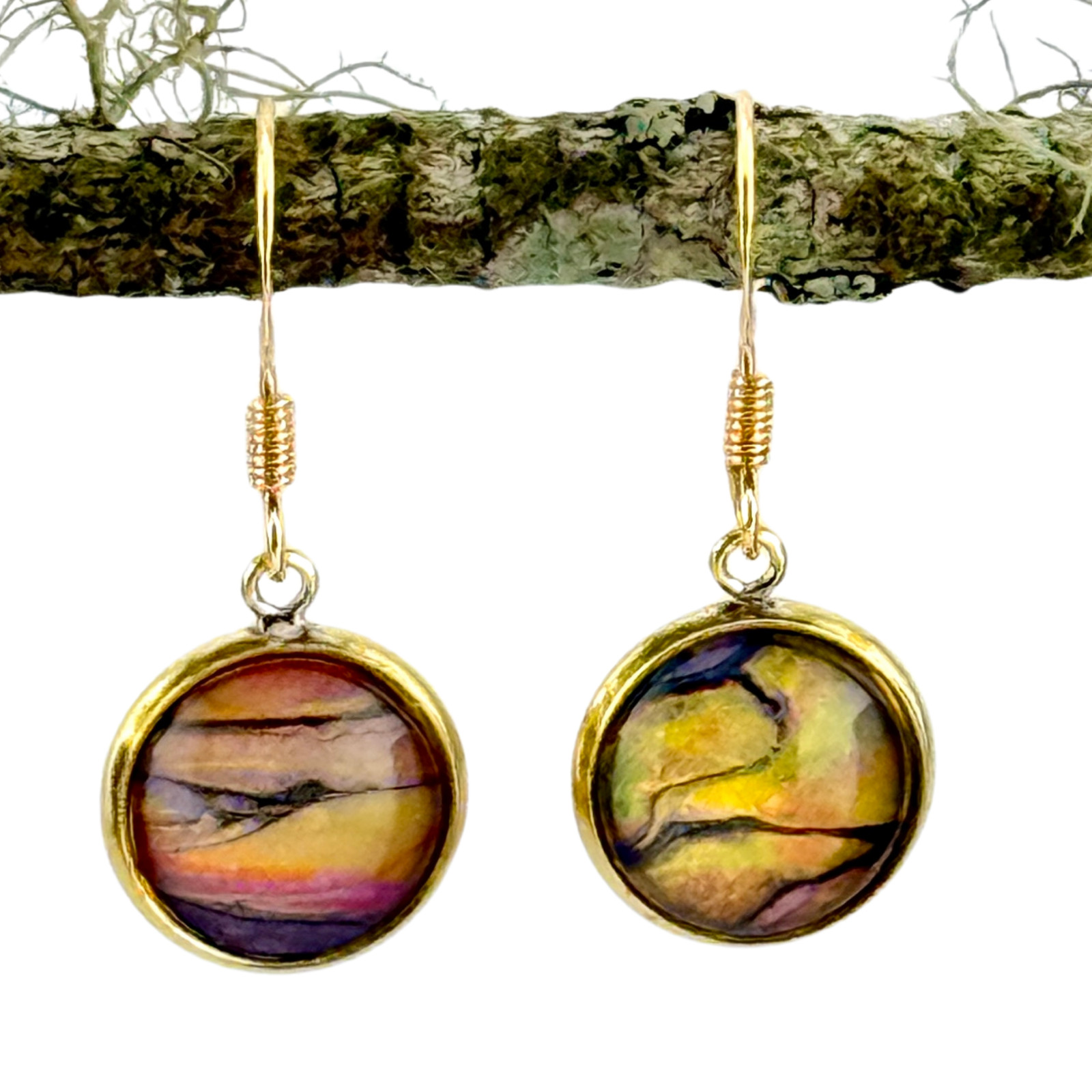 Dangle Earrings Handmade Gold Planetary Electroplated Sterling French Earwires