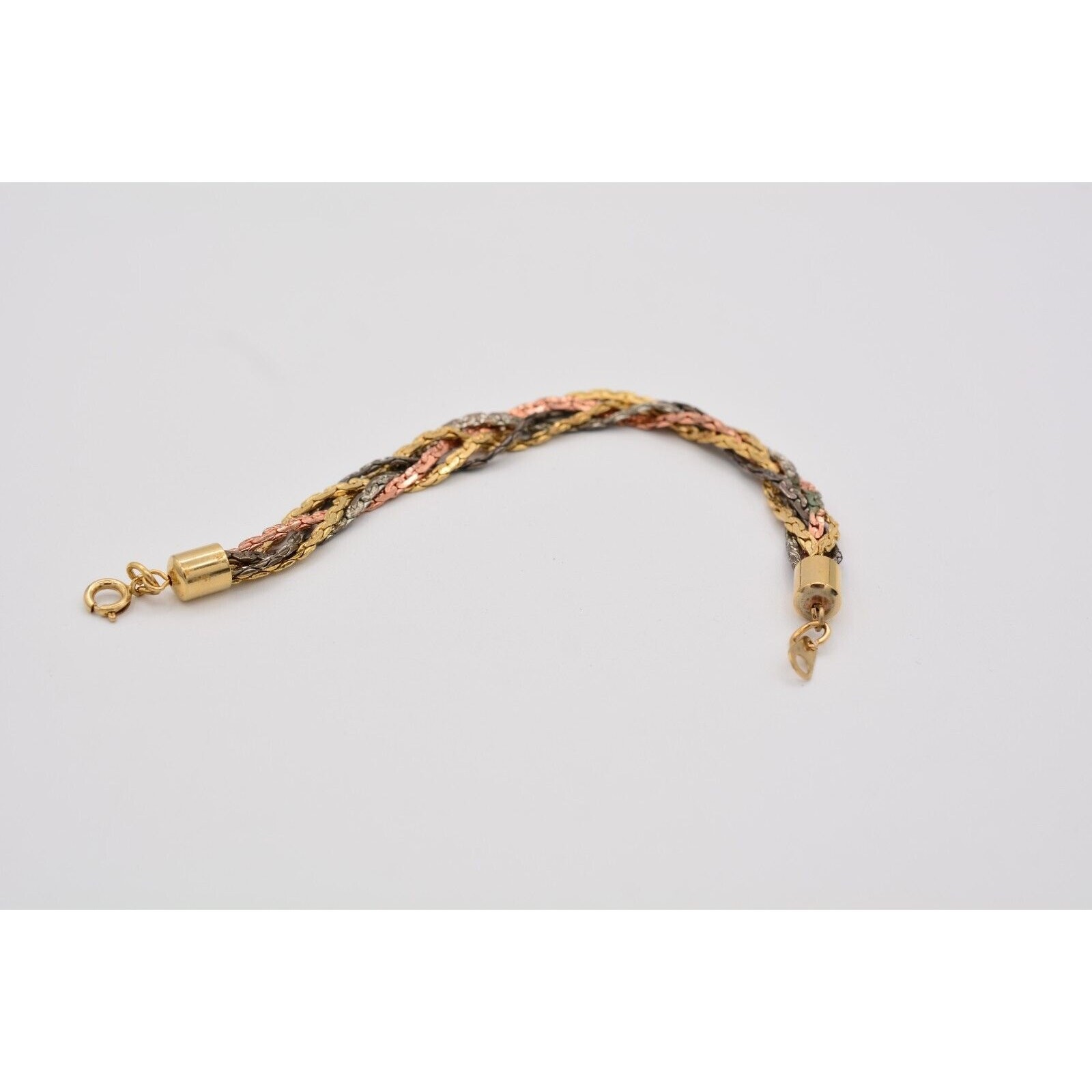 Vintage Chain Braided Bracelet Mixed Metal Silver Gold Copper Tone 1980s Bin5