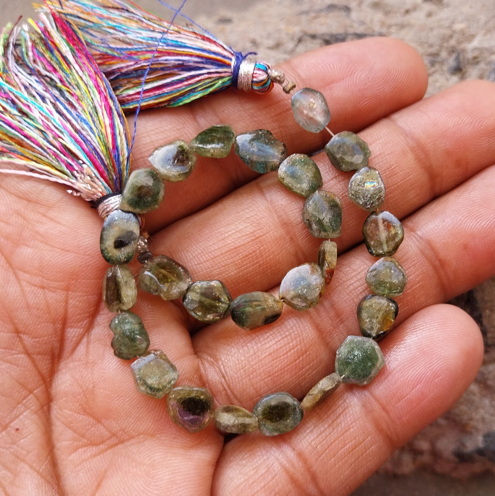 40 Ct 6.5×7 to 7×8.5MM Natural Bi Color Tourmaline Smooth Slice 8 inch Necklace