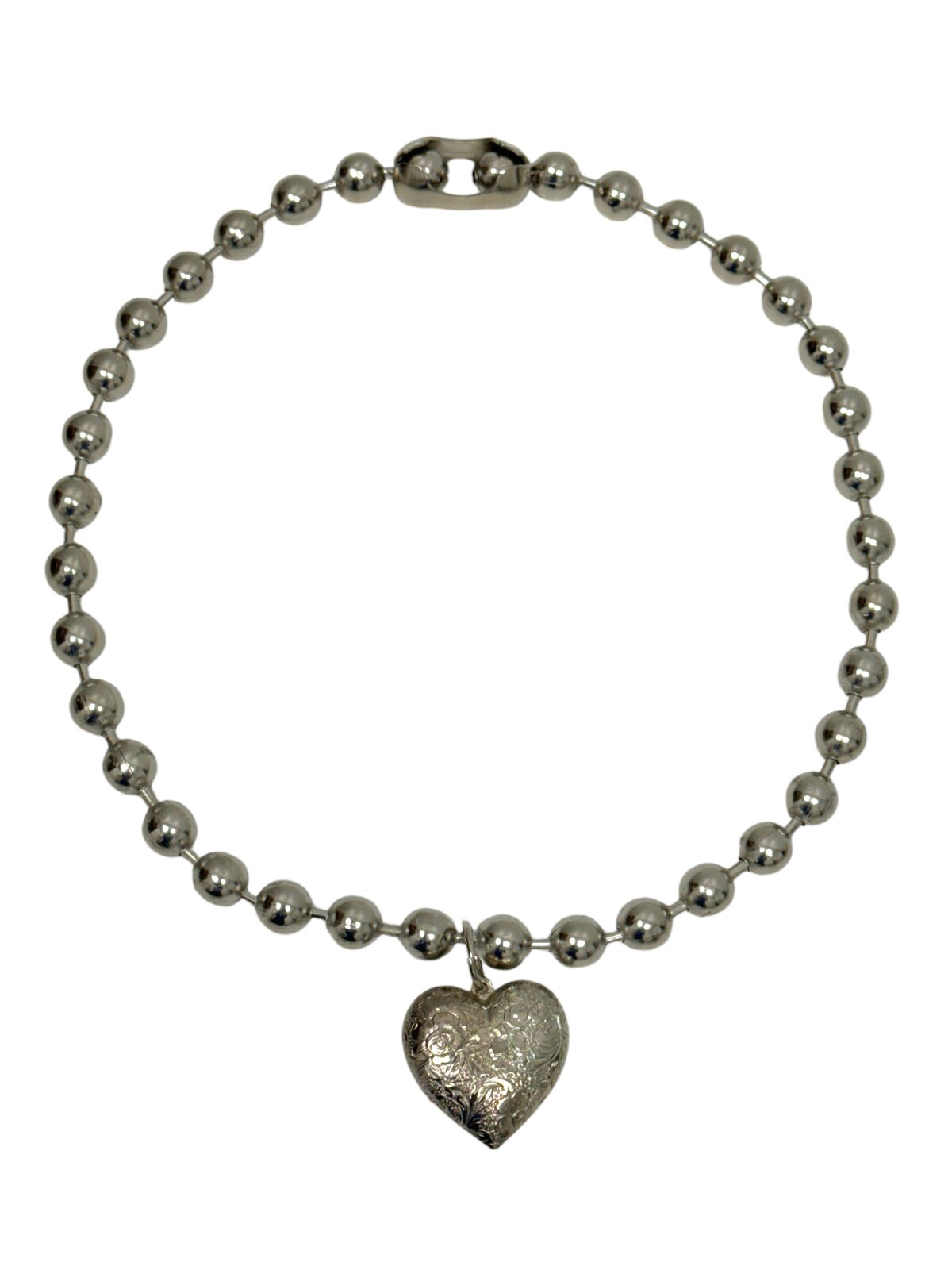 Large 10 mm Ball Chain Heart Pendant Necklace Punk Goth Choker Steel Chain