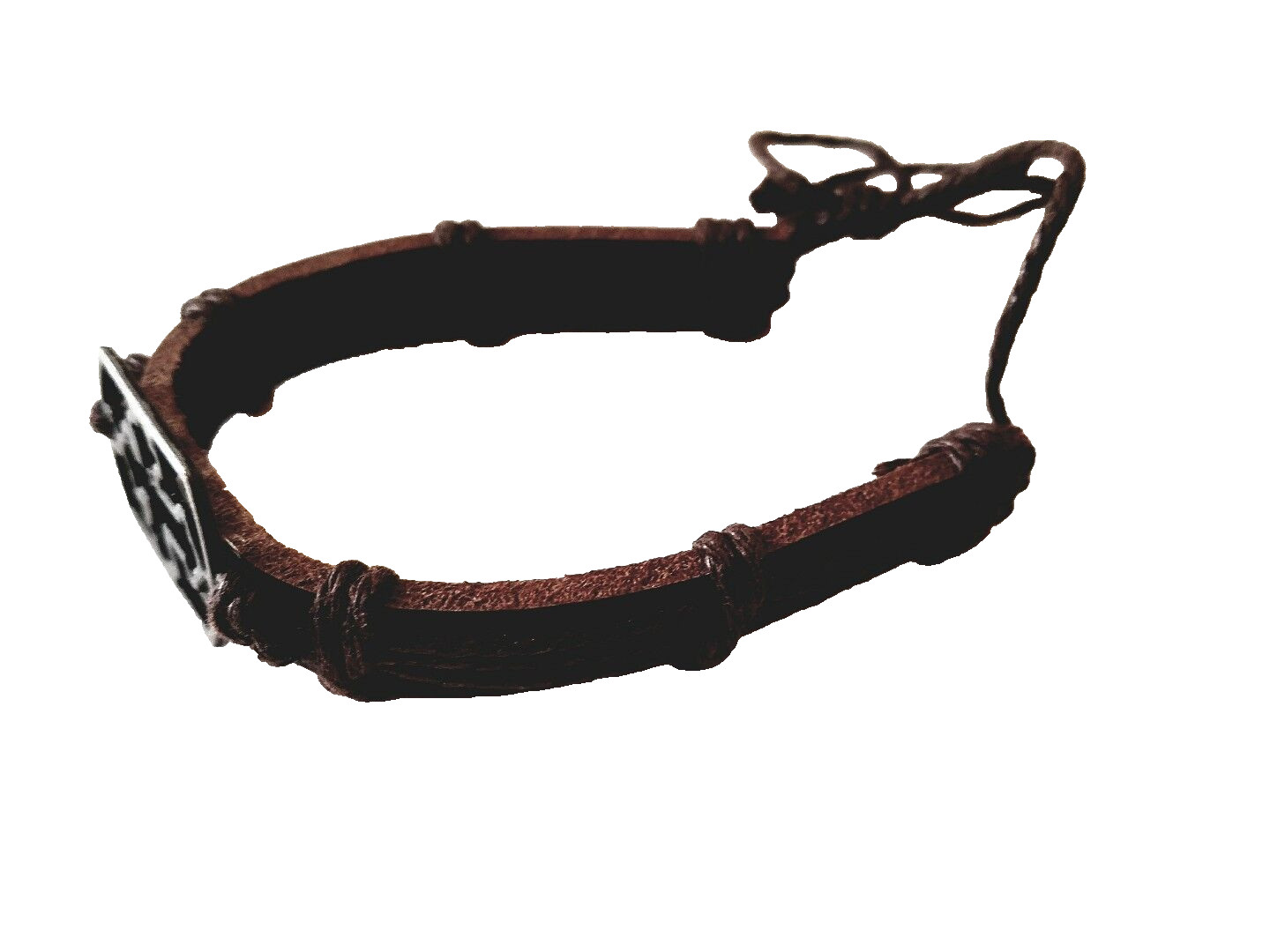 Men’s Cross Brown Hemp Leather Adjustable Bracelet
