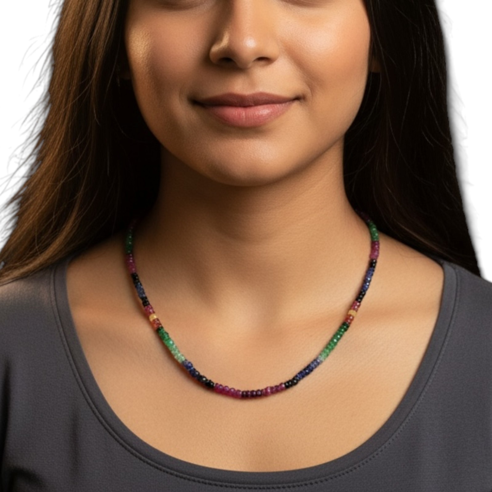 Single Strand Natural Multi Sapphire Necklace Faceted Beads 925 Clasp 18 Inch