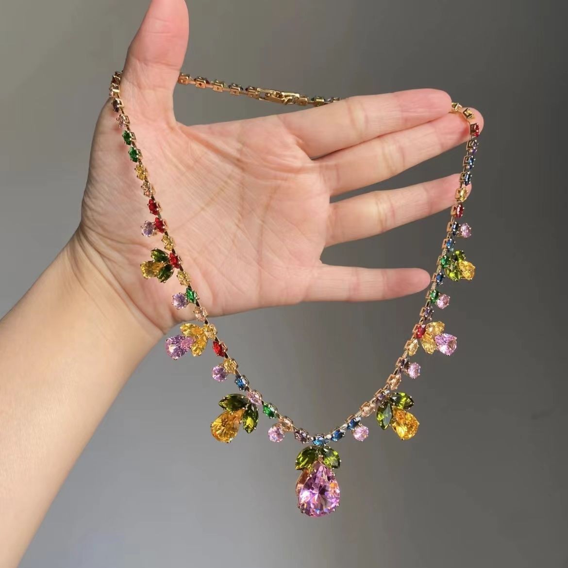 🌺Colorful Flower, Leaf, and Teardrop Pendant Necklace and Earring Set