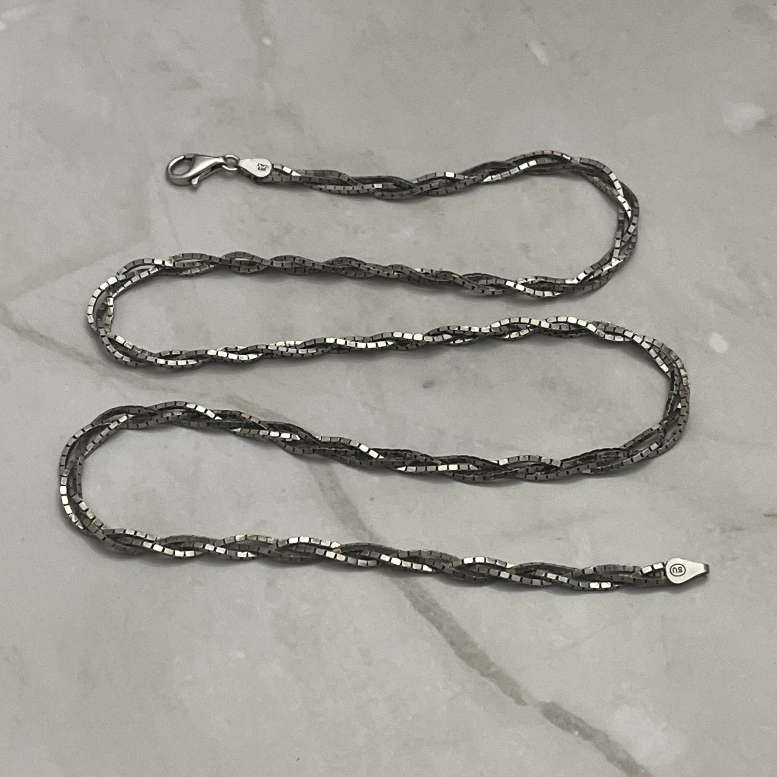 Vtg Sterling Silver SU Italy 3 Strand Braided Box Chain Necklace 24.5” 4mm 22.4G