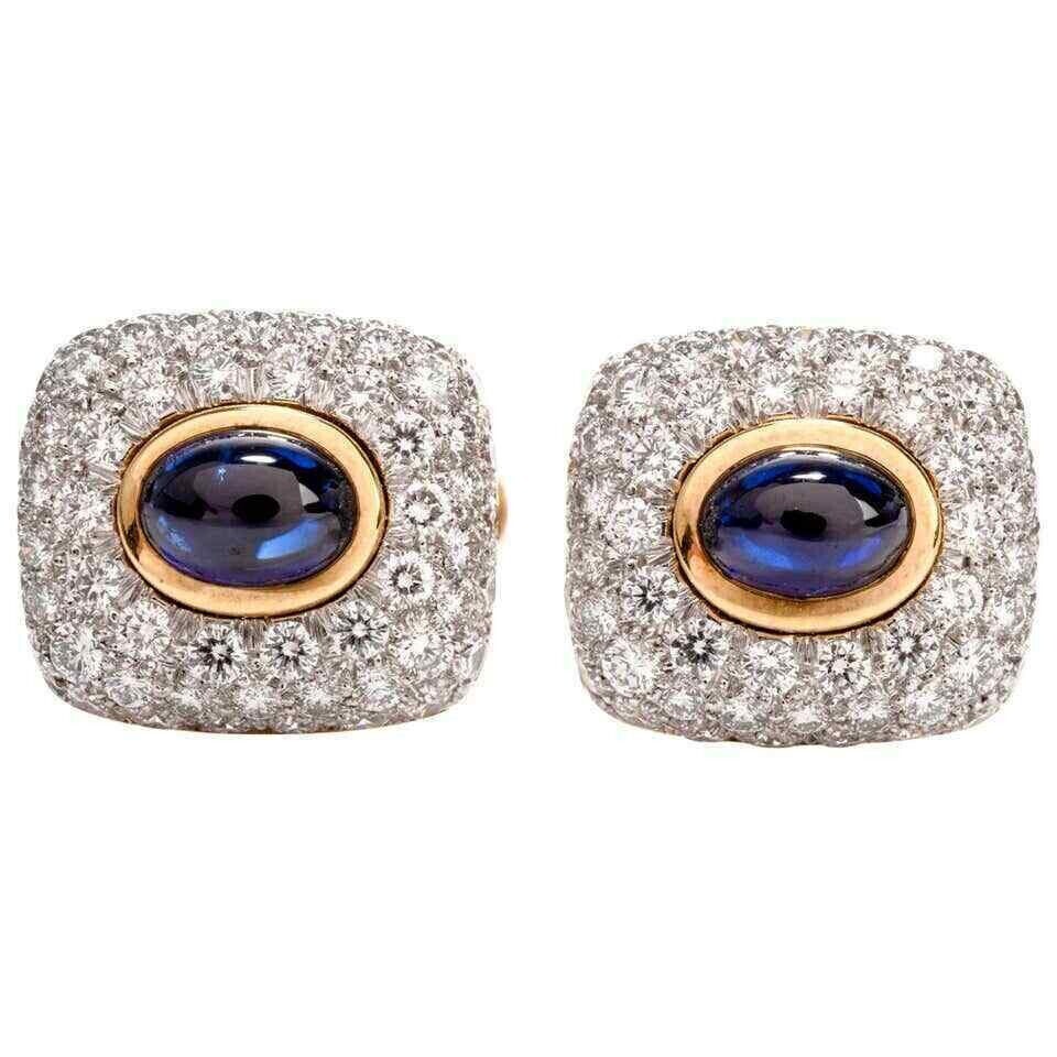 2.50CT Oval cut sapphire & round cz Bezel set yellow rhodium 925 Silver Cufflink