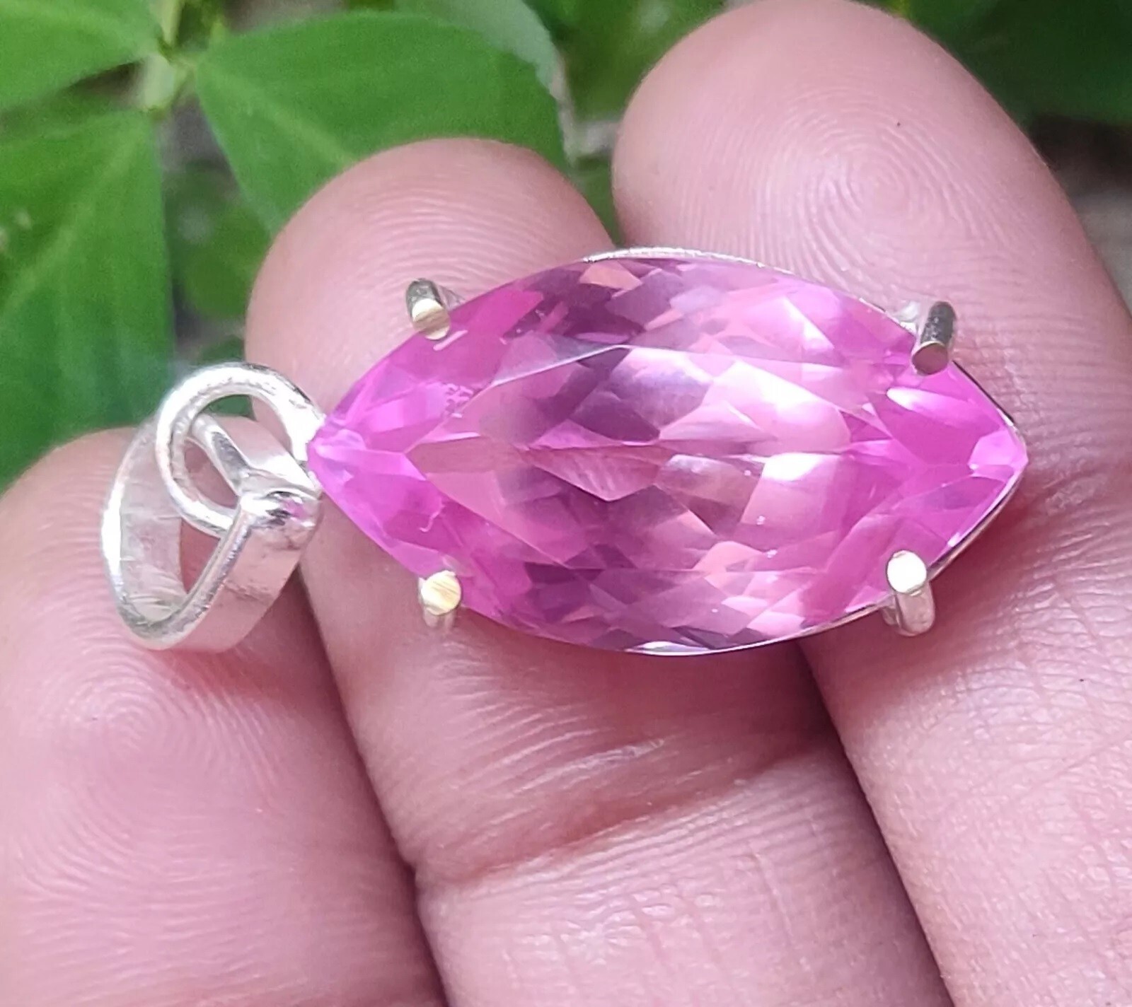 Natural 33.50 CT Pink Sapphire Marquise Certified Gemstone Pendant 925 Silver