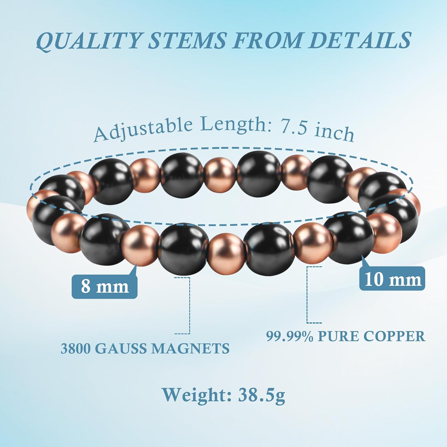 Copper Bracelet for Men Magnetic Bracelets, 99.9% Pure Copper Jewelry with 3800