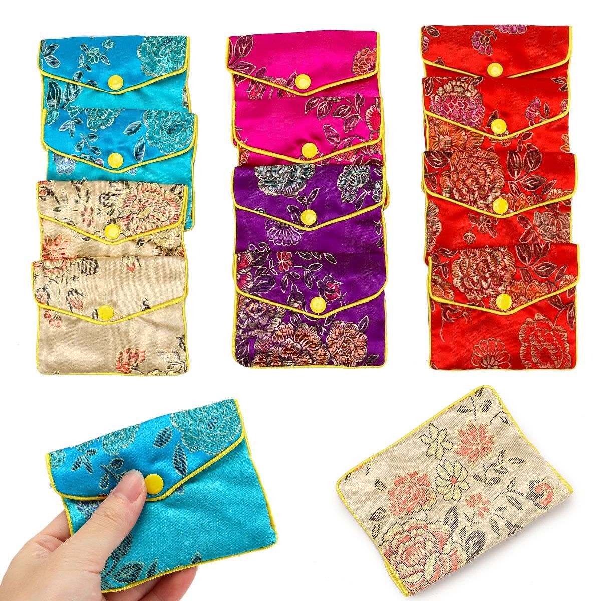 12Pcs Fancy Silk Chinese Jewelry Purse Pouches with Zipper Gift Bag Pouch