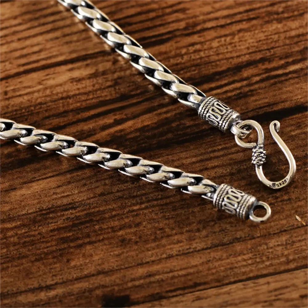 Solid S925 Sterling Silver Chain 4mm Rope Wheat Link Necklace 60-61g 23.6inch