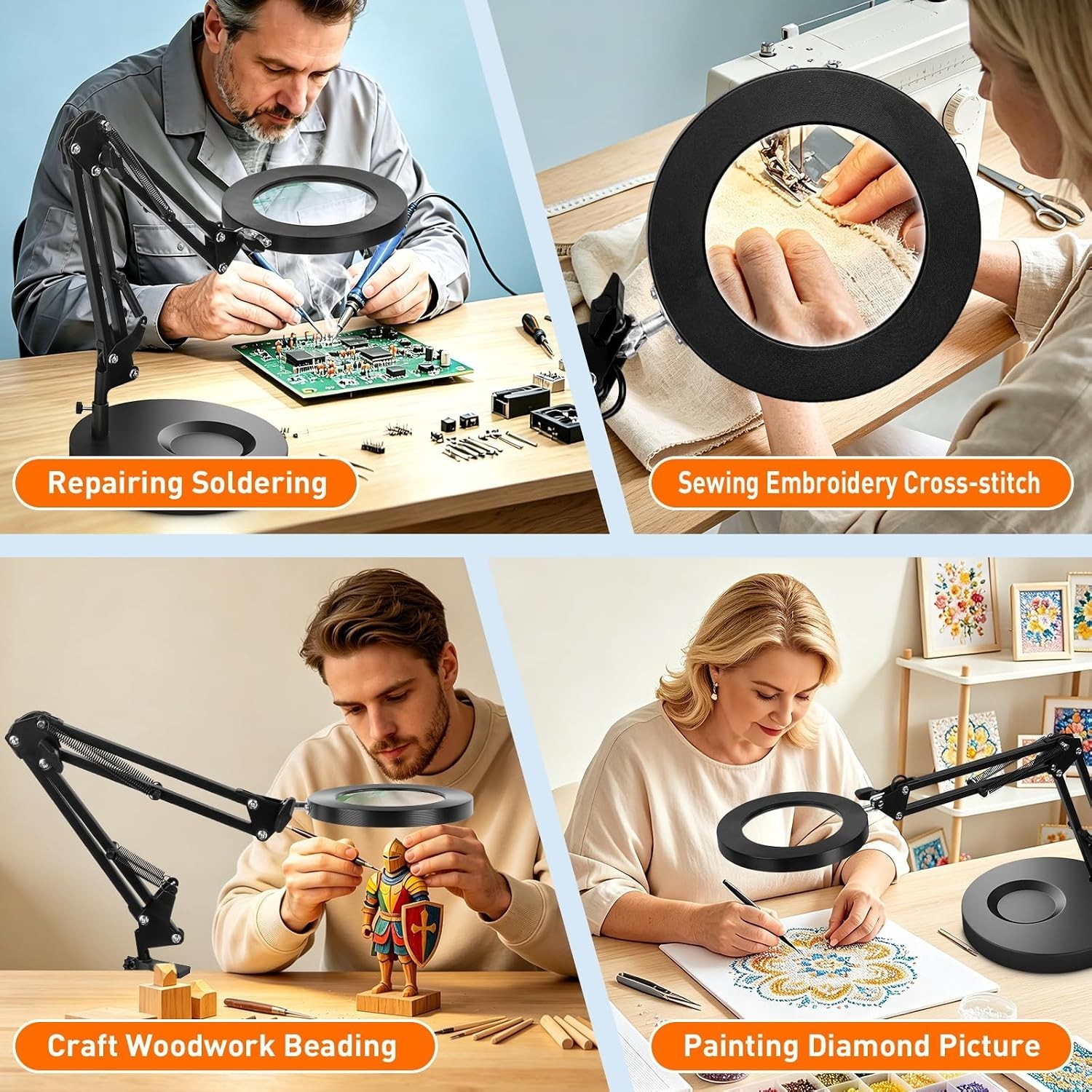 Swivel Arm LED Desk Magnifier with 10X Lens – Ideal for Close Work and Hobbies