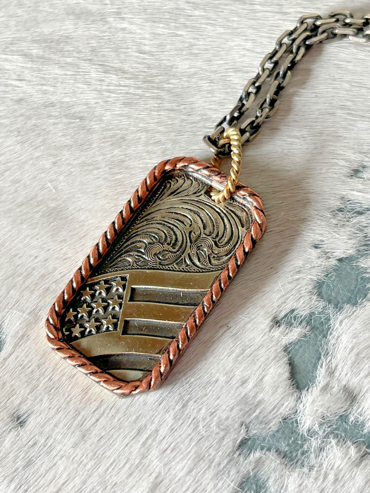 Silver Strike Mens Necklace 24 in Dog Tag Engraved Silver US Flag Chain America